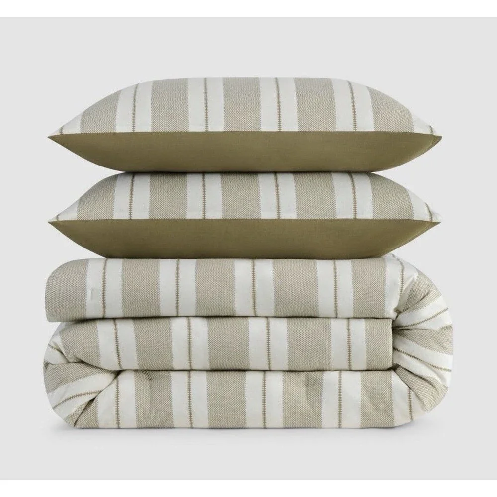 Jeremiah Brent Home 3pc Full/Queen Textured Stripe Cotton Comforter Set Green
